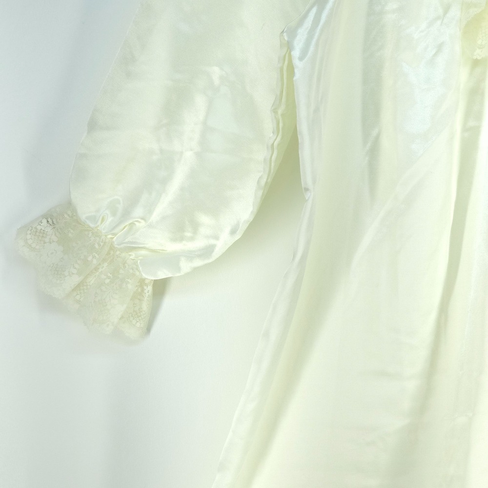 Vintage Llise Stevens Nightgown Womens Medium White Satin Lace Ruffle Cuffs Long - Picture 11 of 16